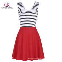 Grace Karin mujeres sin mangas con cuello en V ahuecado espalda raya empalme A-Line Dress CL010445-1